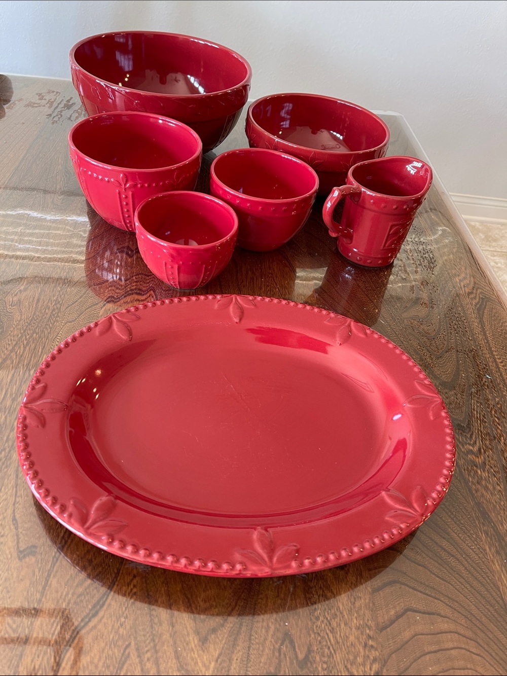 Signature Red Ceramic Serving Plate and Bowl Set